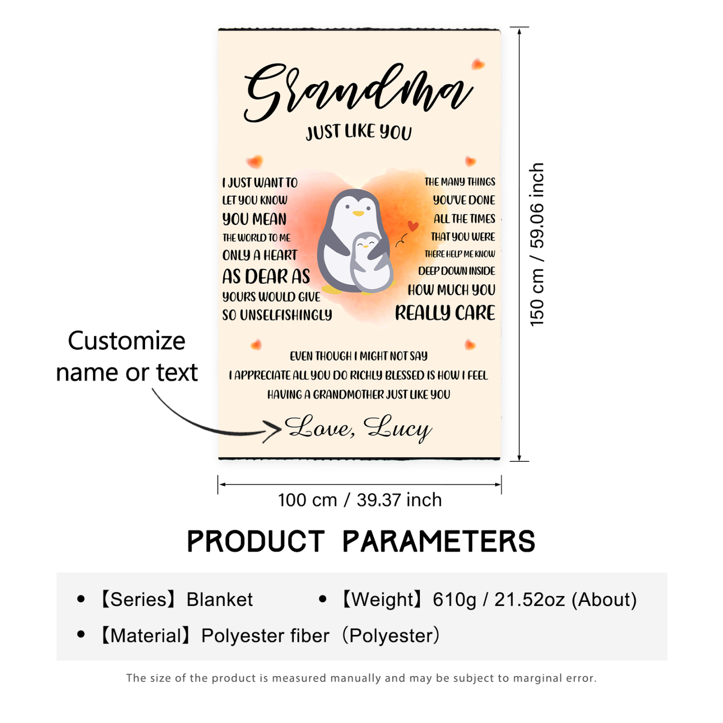 To Grandma Custom Name Penguin Blanket " Haing a Grandmother Just Like You"-Jessemade AU