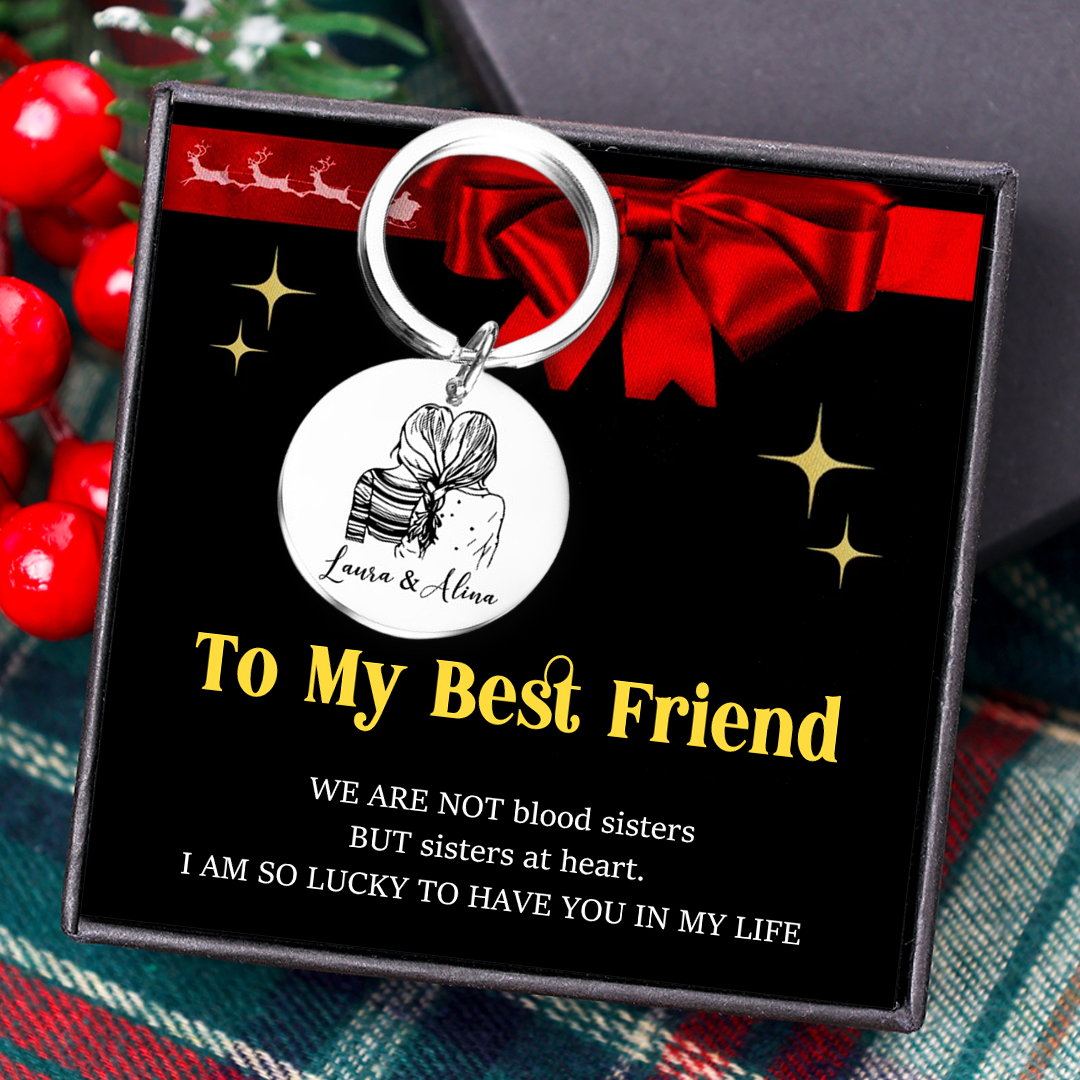 To My Best Friend Circle Keyring Custom 2 Names Metal Keychain Personalised Gift For Bestie/Sister