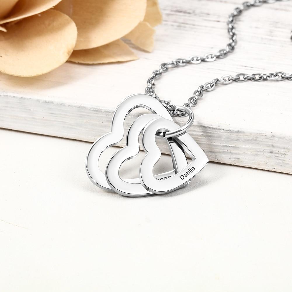 Personalised Triple Heart Engraving Name Necklace-Jessemade AU
