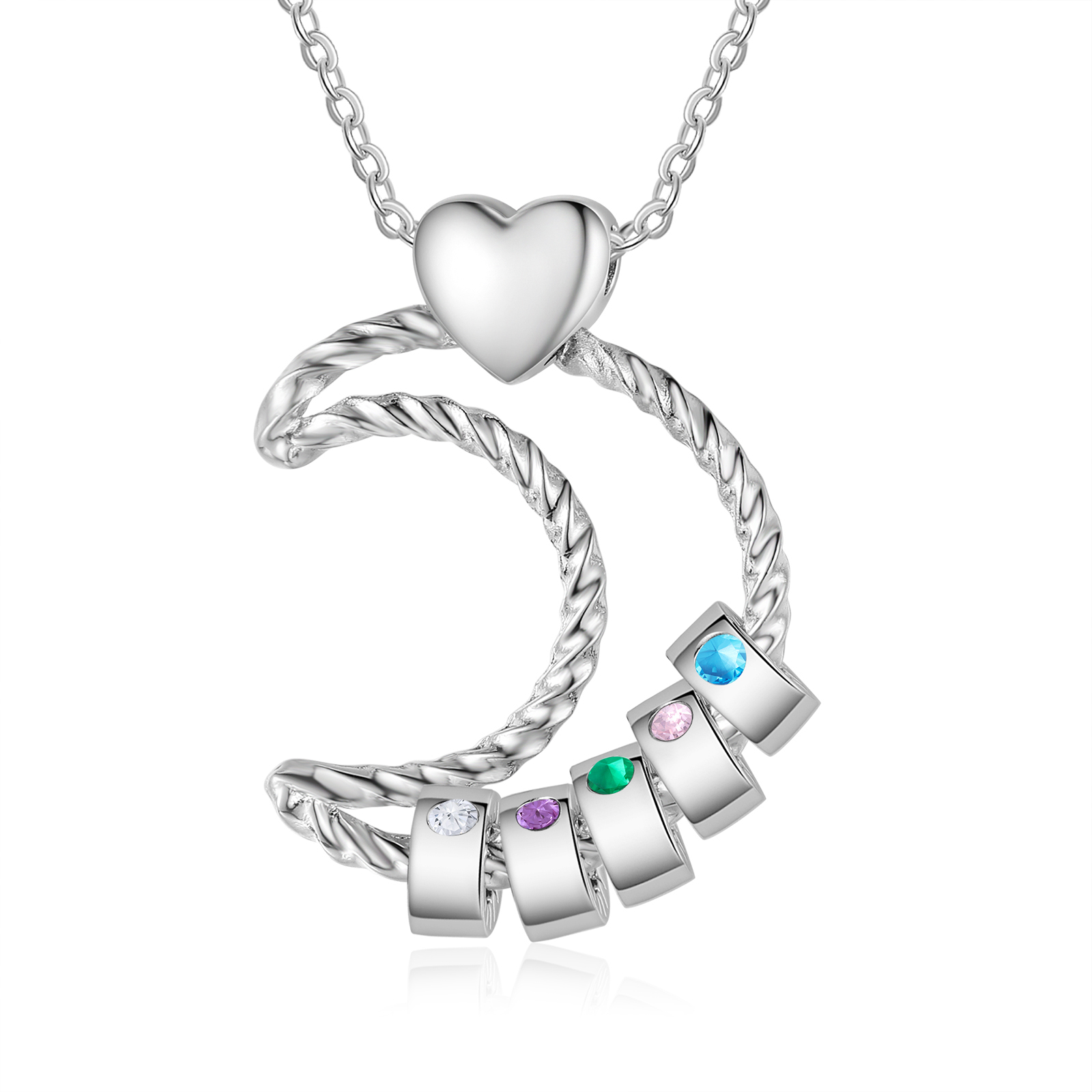 5 Names - Personalised Moon Pendant Necklace Custom Birthstones & Names Necklace Gift for Her-Jessemade AU