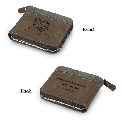 Personalised Photo & Text Billfold Wallet Custom Men's Leather Wallet Zipper Gift for Him-Jessemade AU