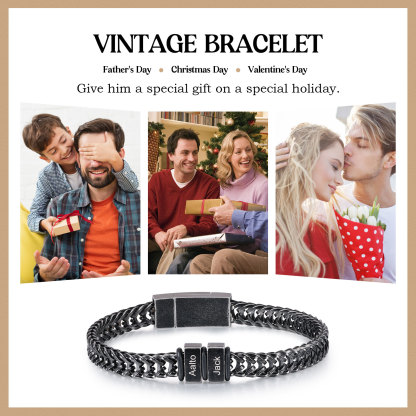 2 Names - Men's Vintage Bracelet Customised Name Stainless Steel Bracelet Personalised Gift for Him-Jessemade AU