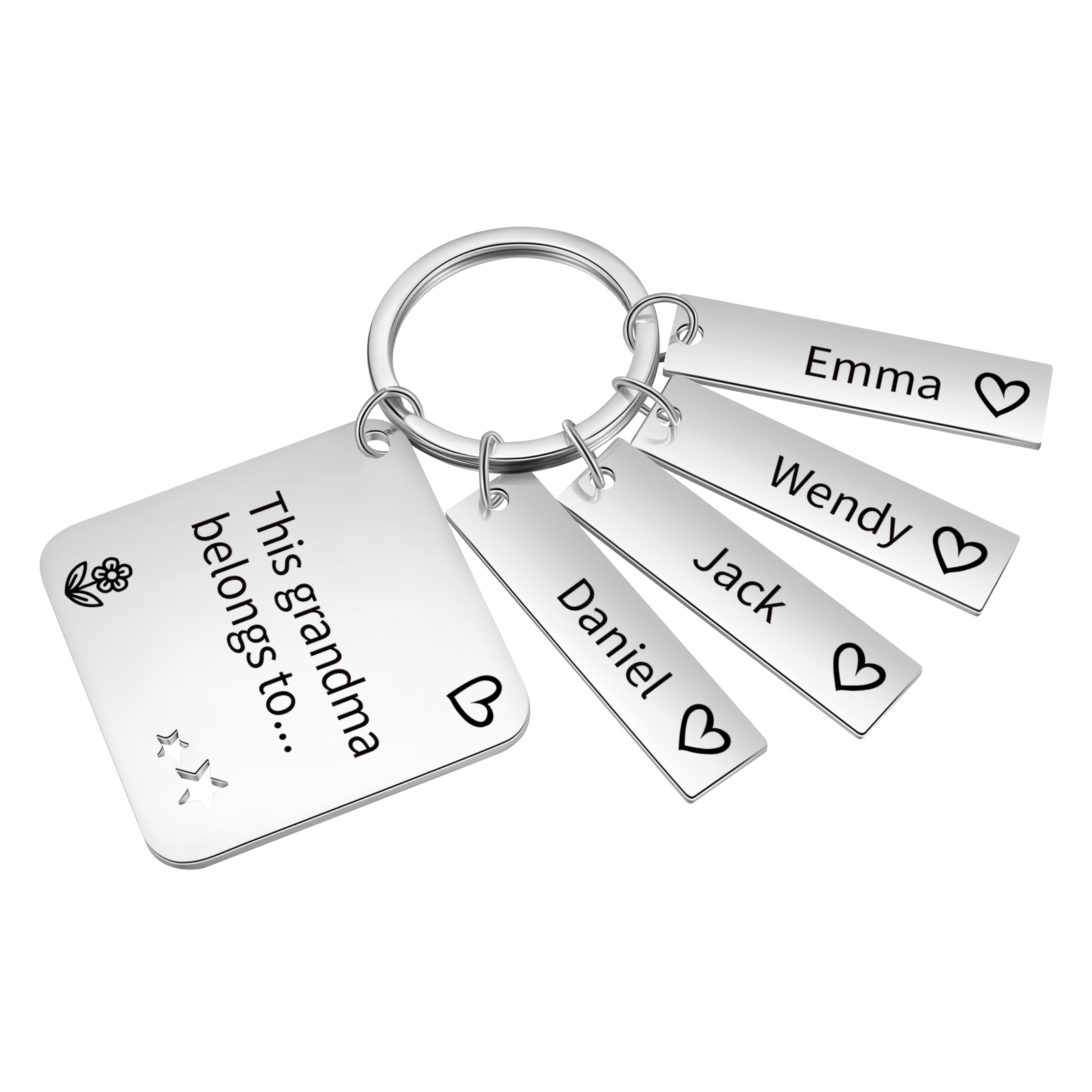 Personalised 4 Names & 1 Text Keychain Custom Family Keychain Gifts for Father/Mother/Grandma/Grandpa-Jessemade AU