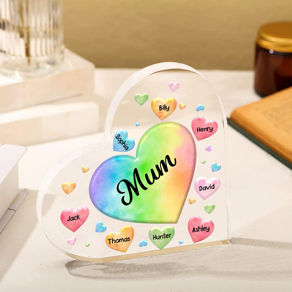 8 Names - Personalised Acrylic Heart Keepsake Custom Text Colourful Hearts Ornament Gift for Mother/Grandma-Jessemade AU