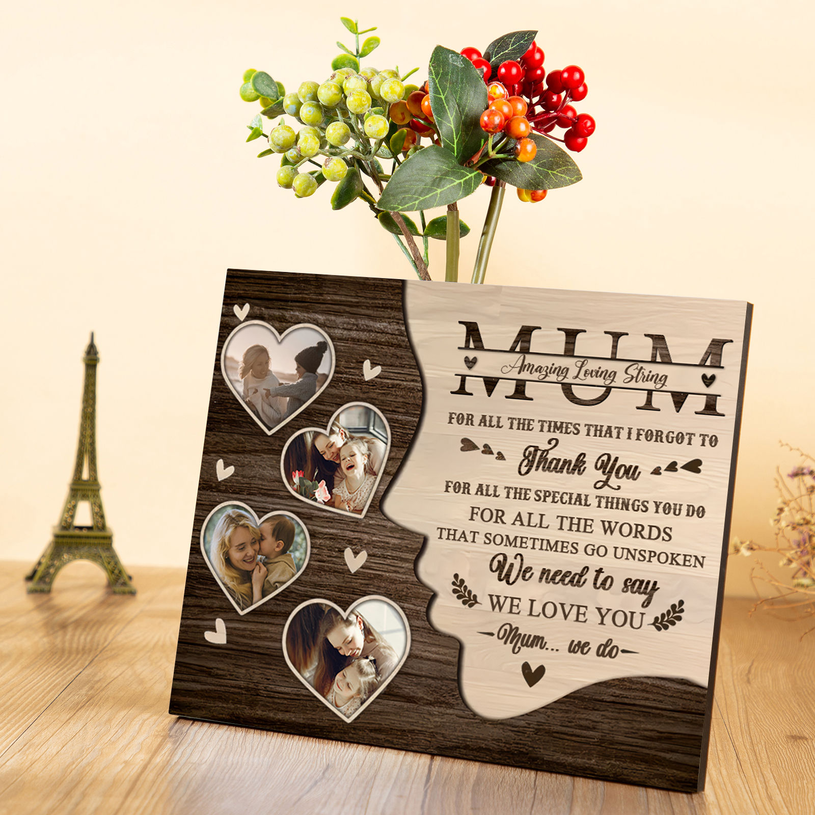 Personalised 4 Photos & 1 Text Wooden Plaque Custom Hearts Home Decor Gifts for Mum - For All The Times That I Forgot To Thank You-Jessemade AU