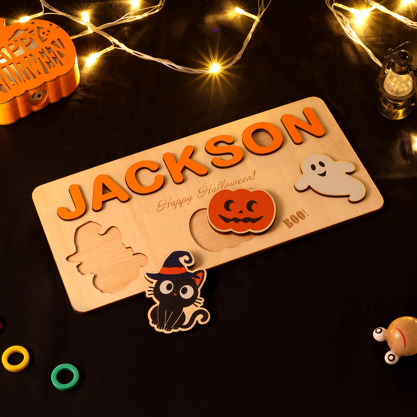Halloween Kid's Wooden Name Alphabet Puzzle Custom Name Toy for Toddlers Early Learning-Jessemade AU