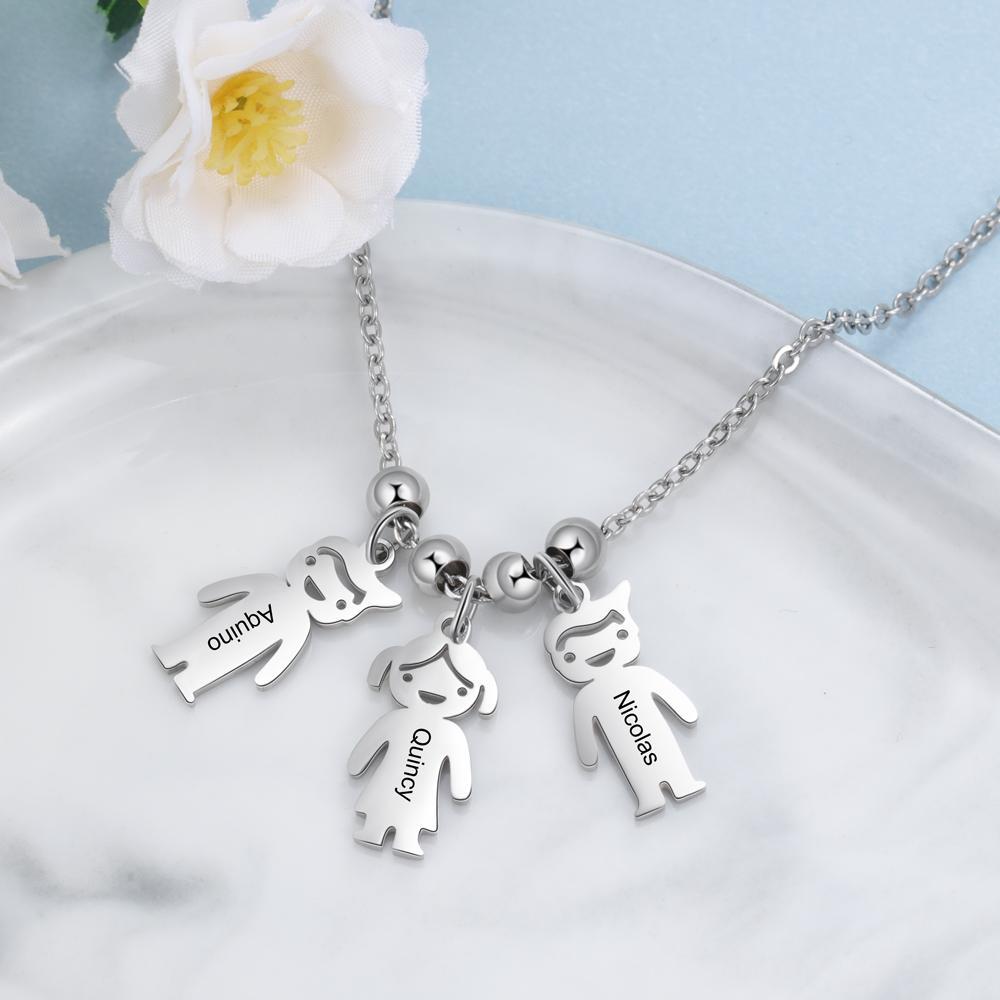 Personalised 3 Kids Charm Necklace Engraved Names Gifts for Mother-Jessemade AU