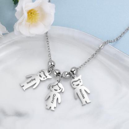 Personalised 5 Kids Charm Necklace Engraved Names Gifts for Mother-Jessemade AU