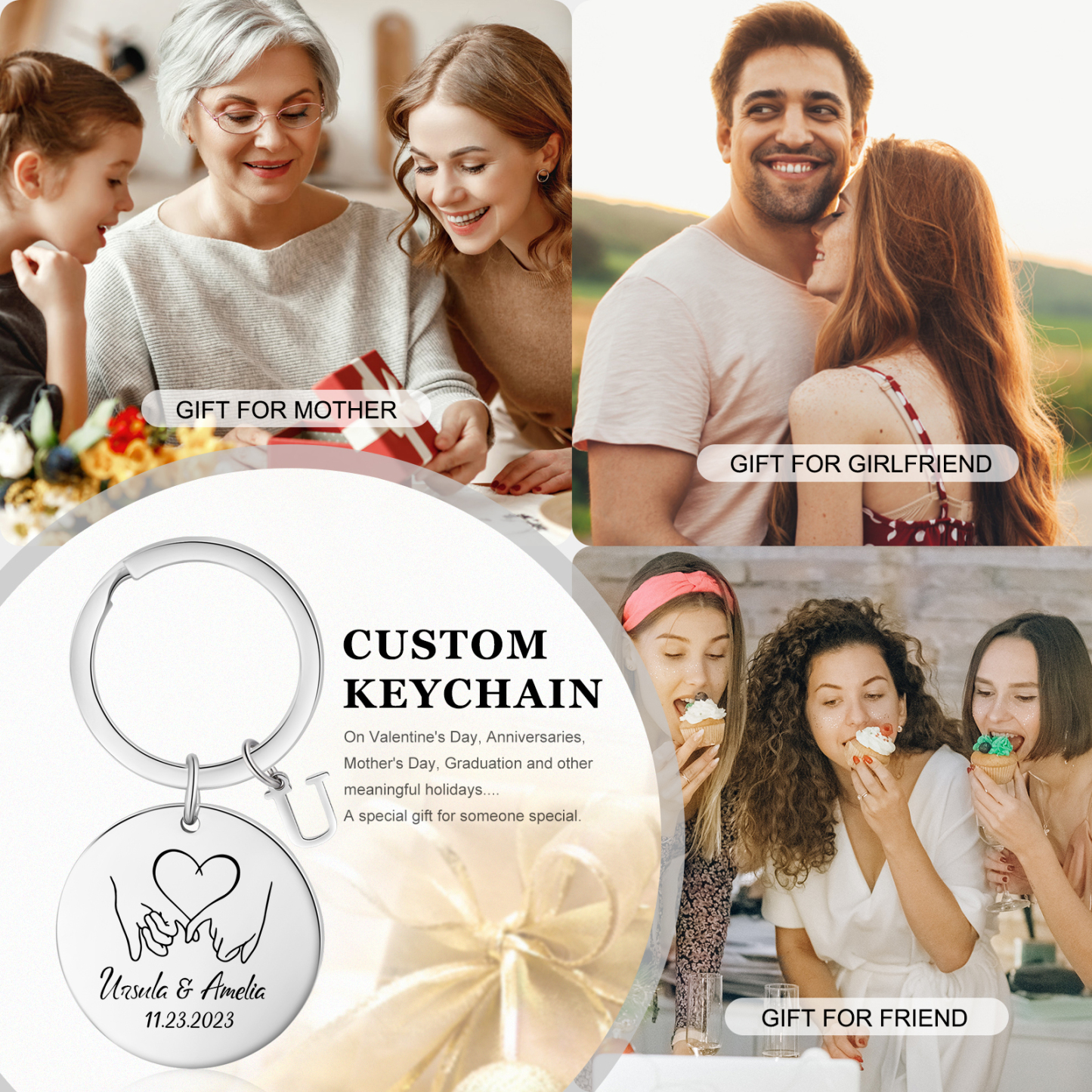 2 PCS Couple Keychains Custom 2 Names & 2 Letters & Date Keyring Valentine's Day Matching Couple Gift for Him/Her-Jessemade AU