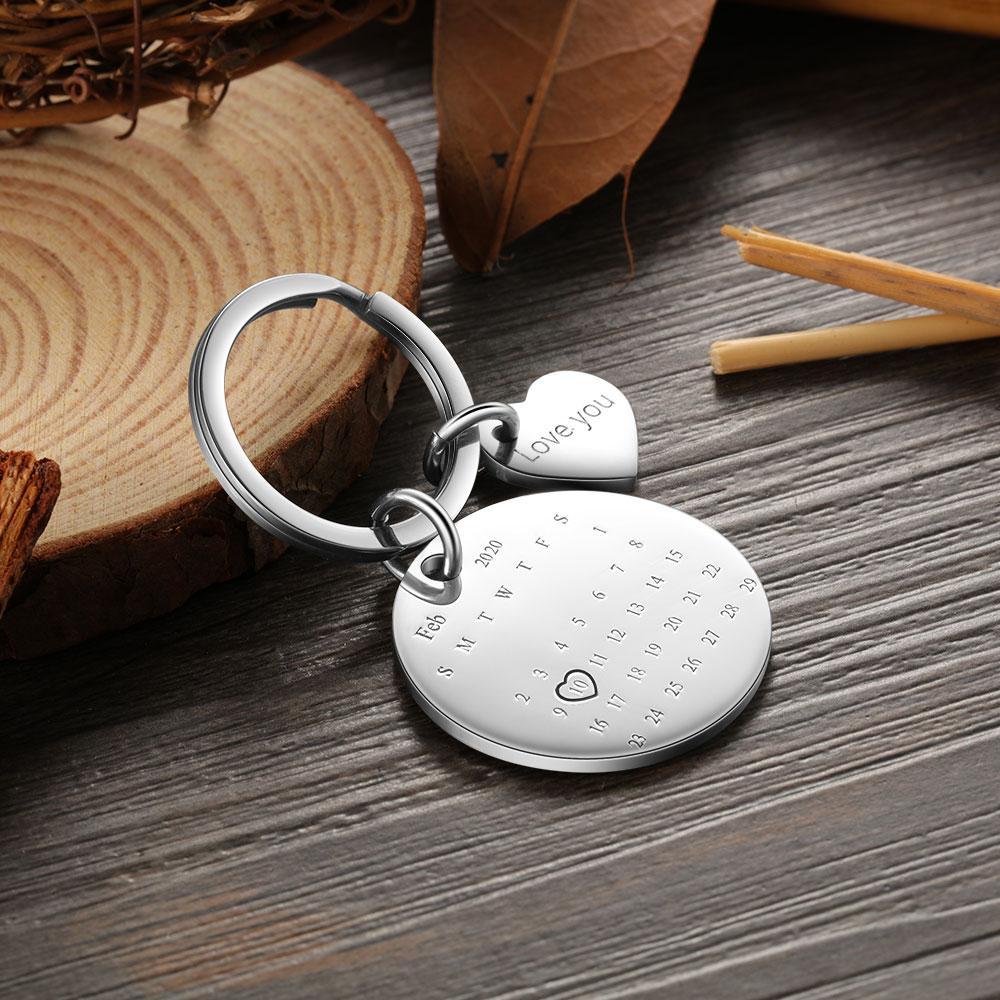 Photo Keychain Personalised with Calendar and Engraved Heart Charm Gifts For Her-Jessemade AU