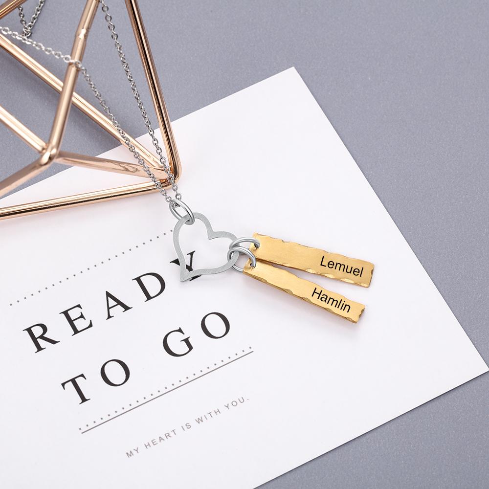 Personalised Double Bar Necklace With Heart-Jessemade AU