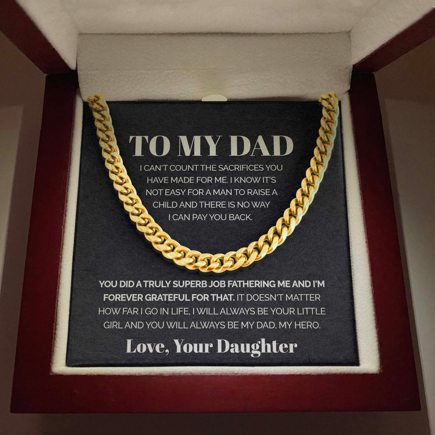 To My Dad From Daughter Cuban Chain Necklace Stainless Steel Necklace Set Father's Day Gifts-Jessemade AU