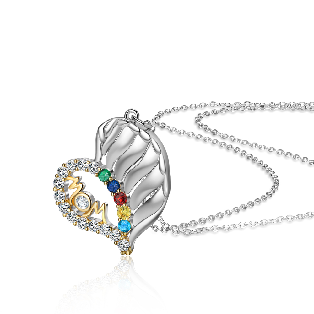 Personalised Heart Necklace With 5 Birthstones Engraved Names Gift For Mother-Jessemade AU