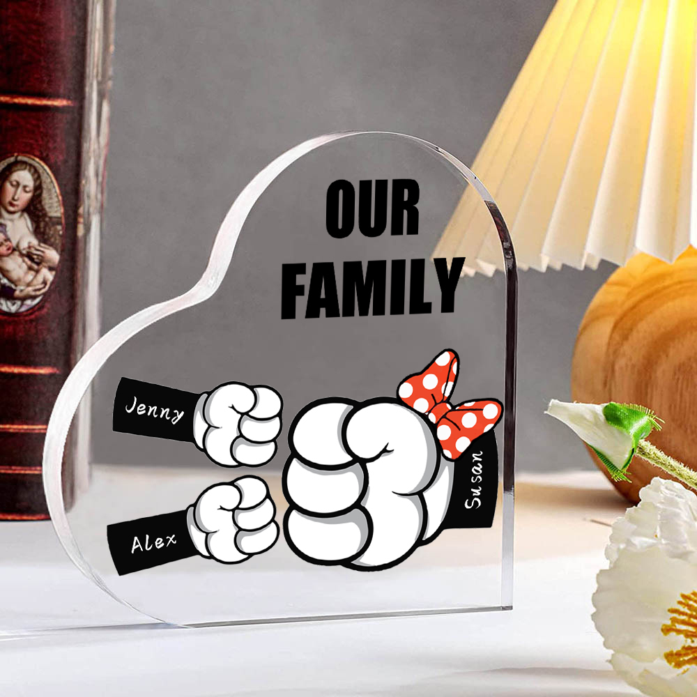 3 Names - Personalised Acrylic Heart Keepsake Custom Name & Text Fist Bump Ornaments Gifts for Family-Jessemade AU