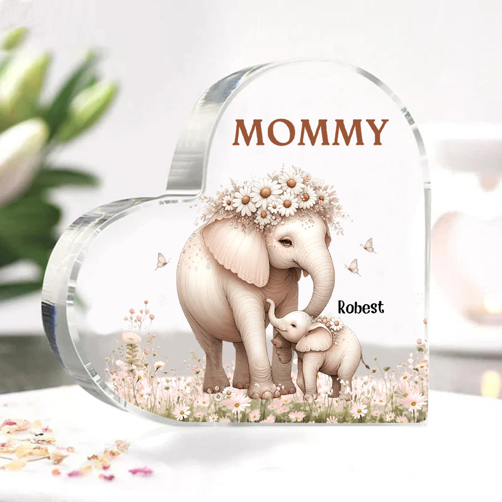1 Name - Personalised Acrylic Heart Keepsake Custom Text Elephant Family Ornament Gifts for Mother/Grandma-Jessemade AU