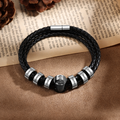 Personalised Photo Bracelet with 6 Names Leather Bracelet Beaded Wrap Bracelet-Jessemade AU