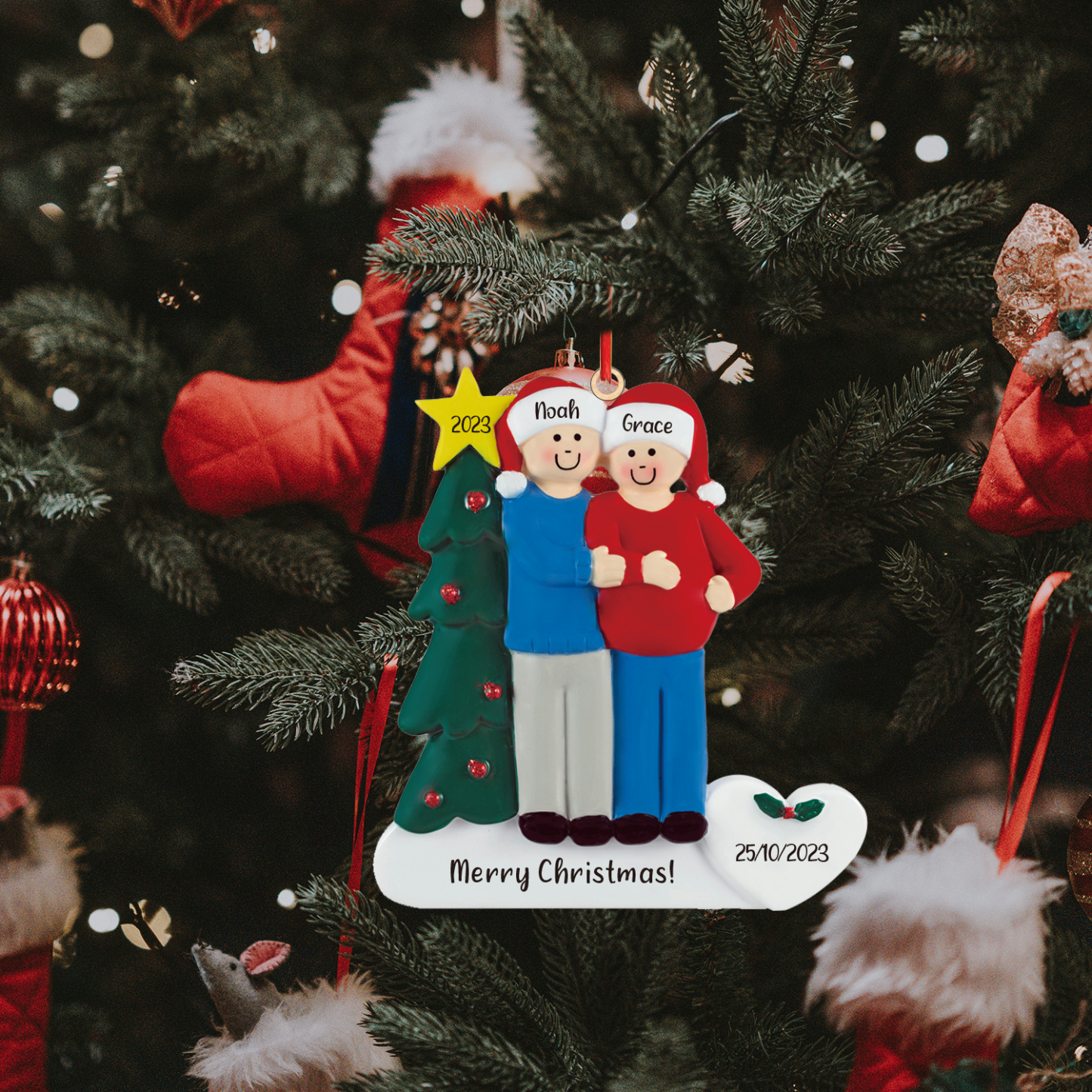 2 Names - Personalised Wooden Christmas Ornaments Customised Text & Date Xmas Decor Gifts for Family Friends-Jessemade AU