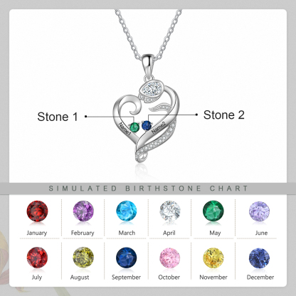 Personalised Flower Heart Necklace With 2 Birthstones Custom Names Necklace Gift For Her-Jessemade AU