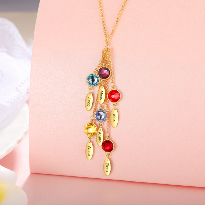Personalised Bar Necklace With 6 Birthstones Engraved Names Necklace Best Gift For Mother-Jessemade AU