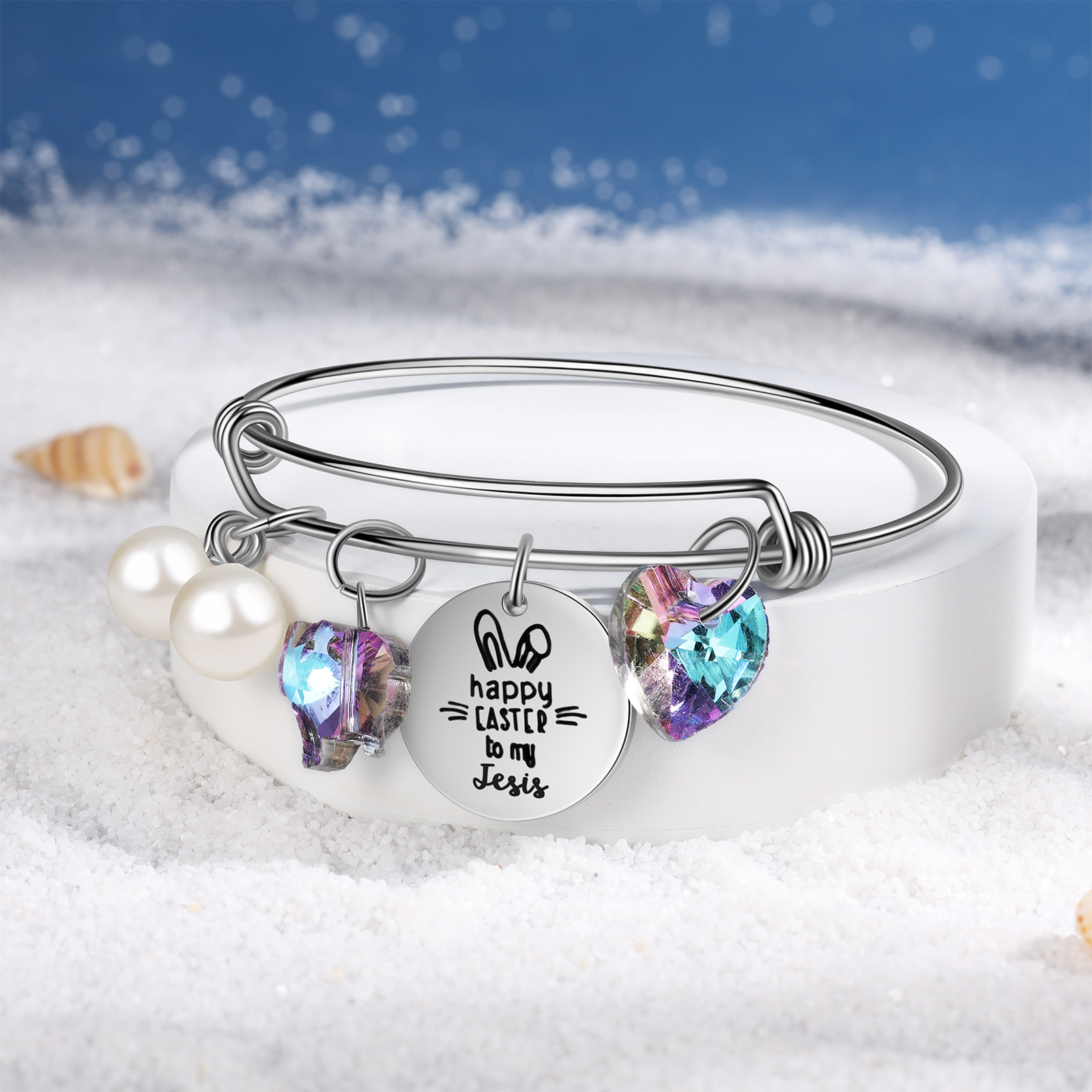 Easter Gifts Personalised Bunny Bangle Bracelet With Name Peals Crystals Bangle Gifts For Her-Jessemade AU