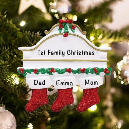 Personalised Red Stockings Ornament Custom 3 Names Gifts for Family-Jessemade AU