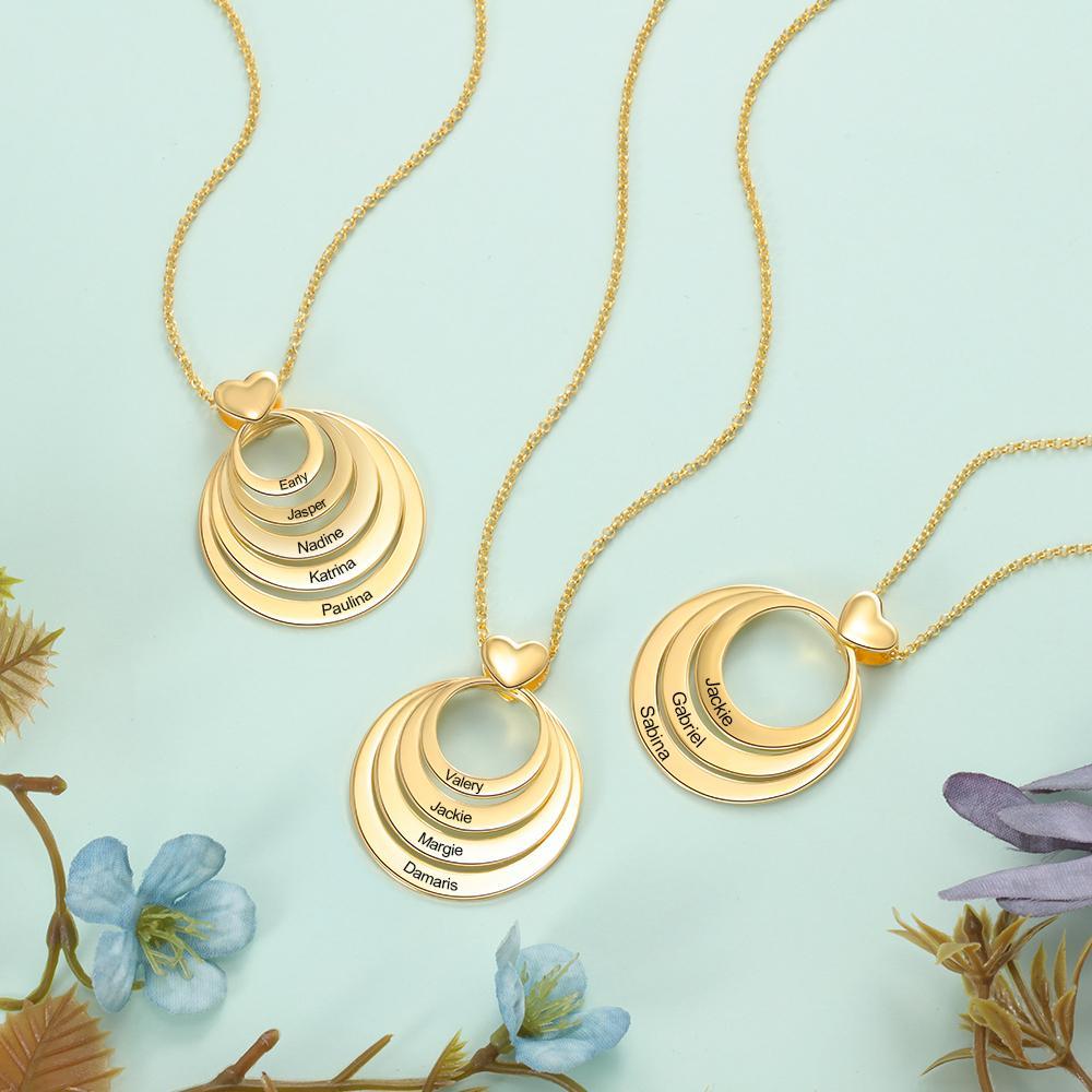 Personalised Family Stacked 4 Circles Heart Necklace-Jessemade AU