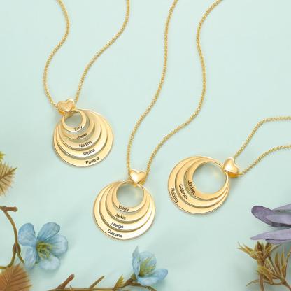Personalised Family Stacked 4 Circles Heart Necklace-Jessemade AU