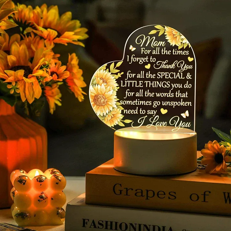 To My Mom-Flower Heart Night Light LED Lamp Bedroom Decoration For Mother-For all the times I forgot to Thank you-Jessemade AU