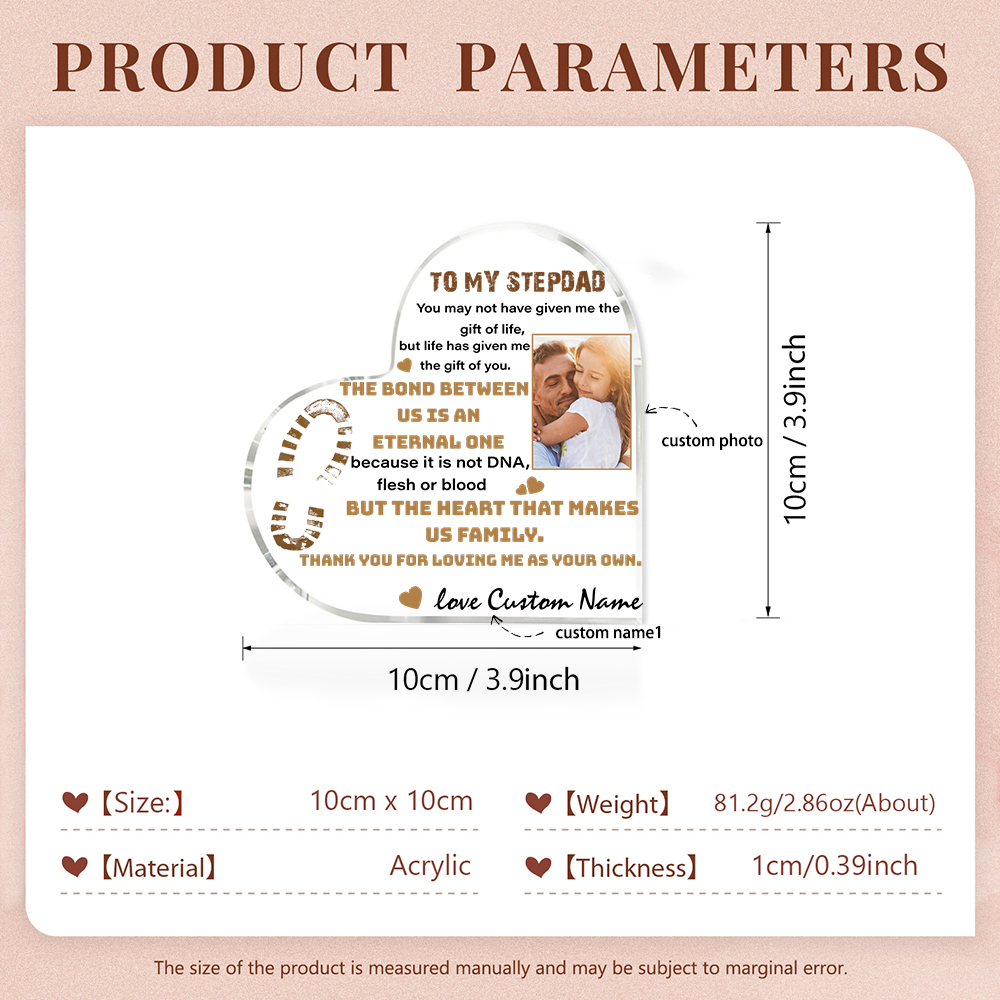 To My Stepdad Personalised Acrylic Heart Keepsake Custom Photo Sign Plaque - THE BOND BETWEEN US IS AN ETERNAL ONE-Jessemade AU