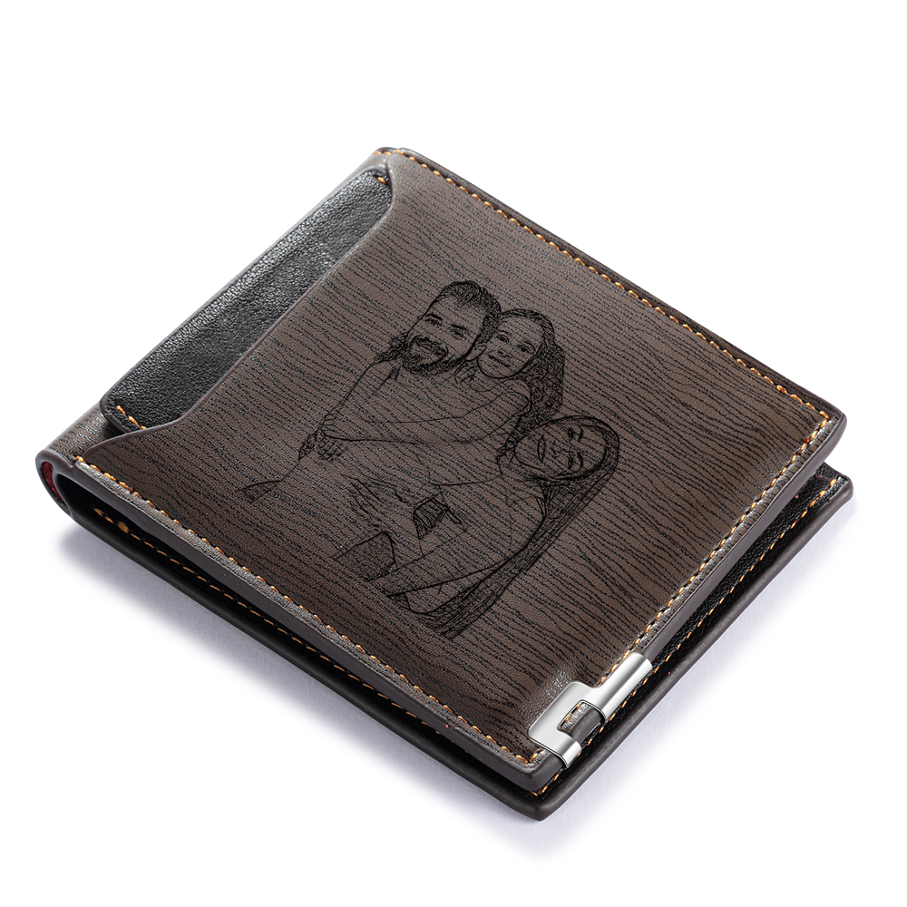 Personalised Leather Wallet Engraved Photo Short Purse Custom Folding Wallet Gifts For Him-Jessemade AU
