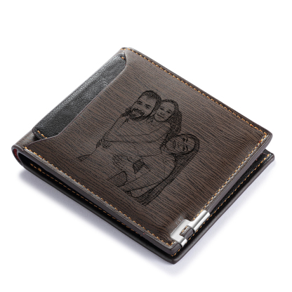 Personalised Leather Wallet Engraved Photo Short Purse Custom Folding Wallet Gifts For Him-Jessemade AU