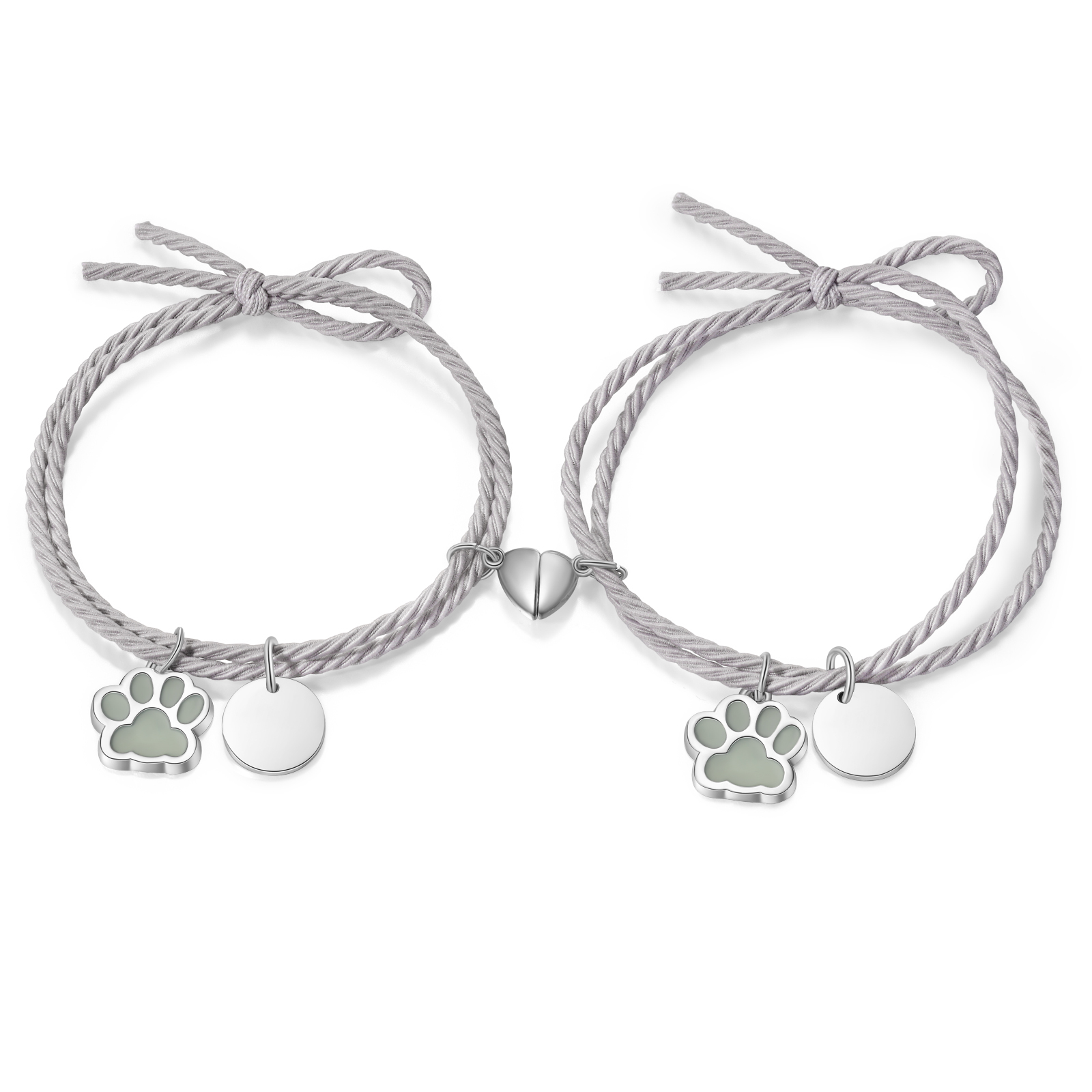 Personalised Couple Bracelets Engraved 2 Names Dog Paw Fluorescent Bracelet Magnetic Bracelet Gifts For Him/Her-Jessemade AU