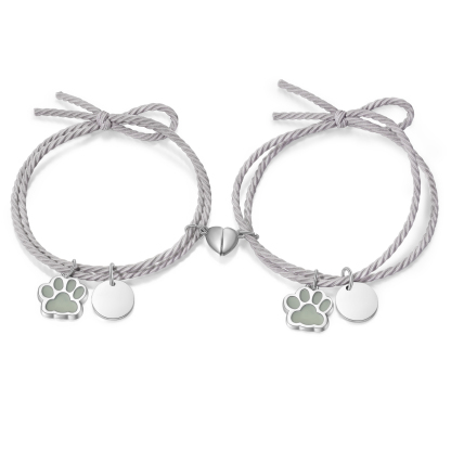 Personalised Couple Bracelets Engraved 2 Names Dog Paw Fluorescent Bracelet Magnetic Bracelet Gifts For Him/Her-Jessemade AU