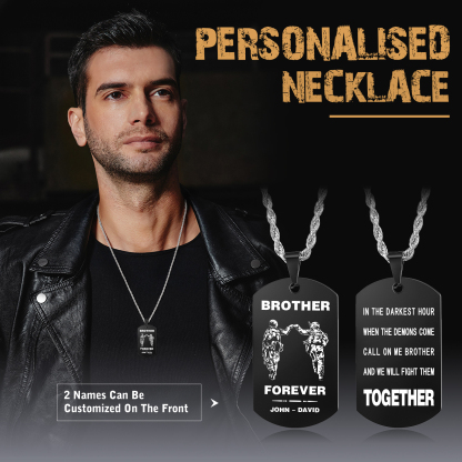 Brother Forever Dog Tag Necklace Personalised Black Double-sided Necklace Customised 2 Names Soldier Necklace Gift to Brother-Jessemade AU
