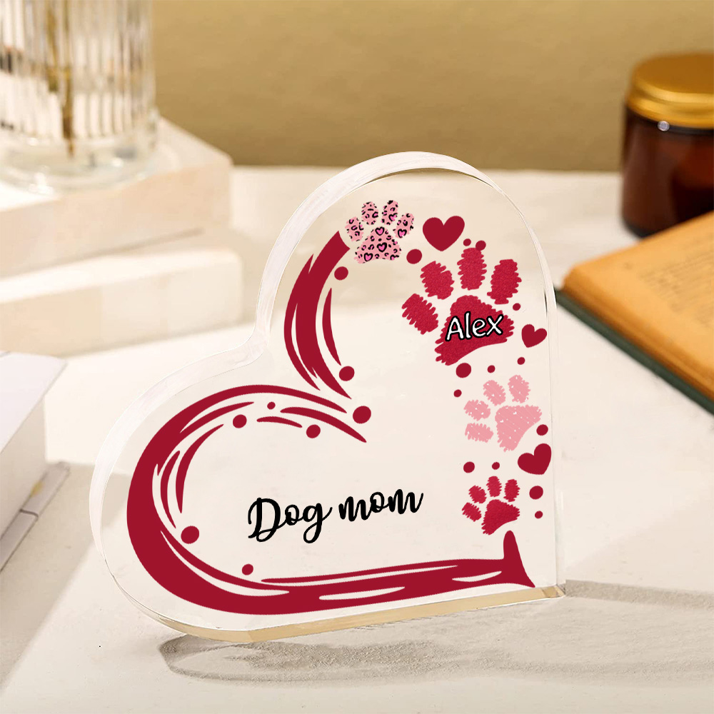 Personalised Text Acrylic Heart Keepsake Custom 1 Name Dog Footprints Ornaments Gifts for Grandma/Mother-Jessemade AU
