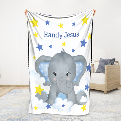 Personalised Elephant Blanket Custom Name Cute Cartoon Blanket-Jessemade AU