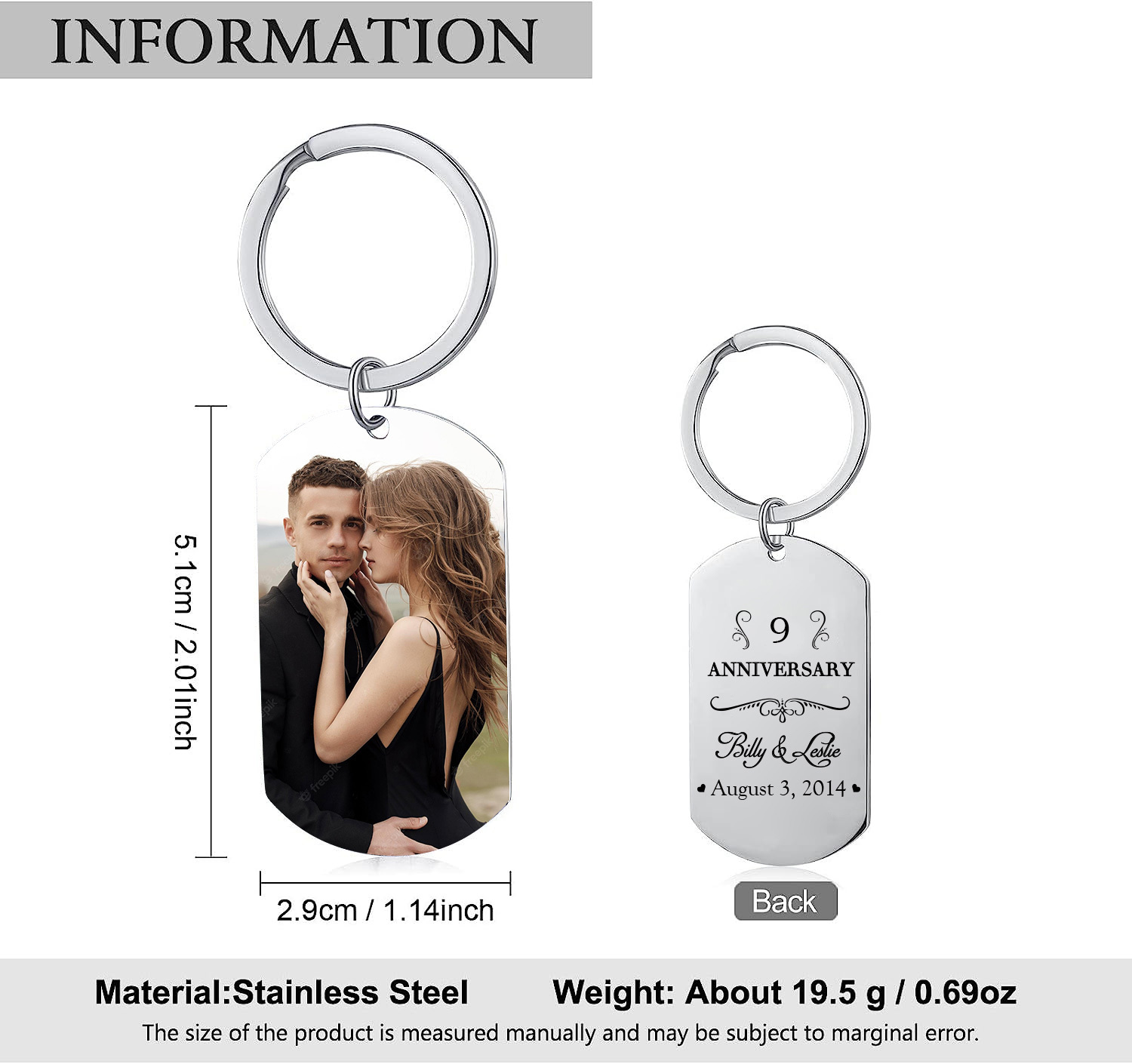 Personalised Photo Keychain for Couple Custom Date and Name Keychain Anniversary Gifts-Jessemade AU