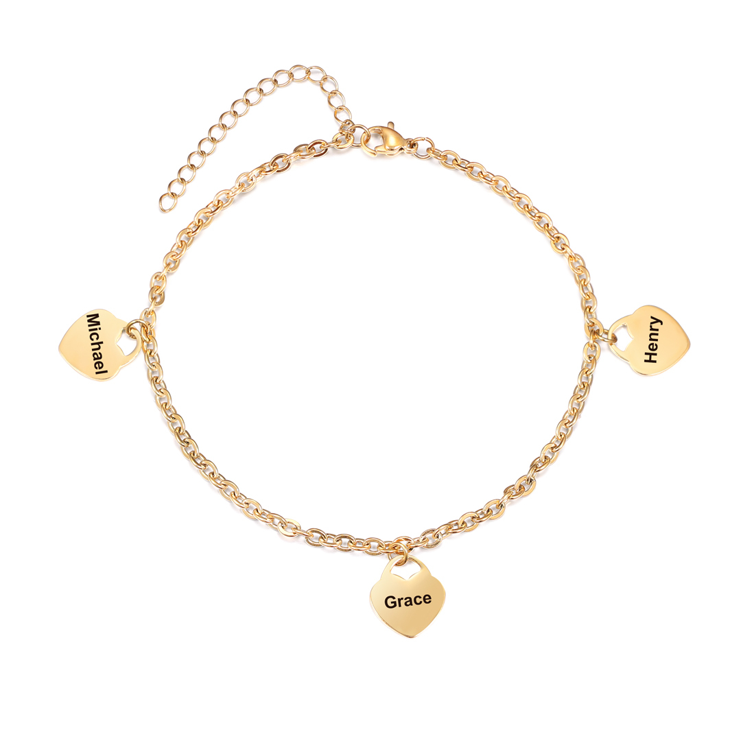Personalised Heart Anklet With 3 Names For Her-Jessemade AU