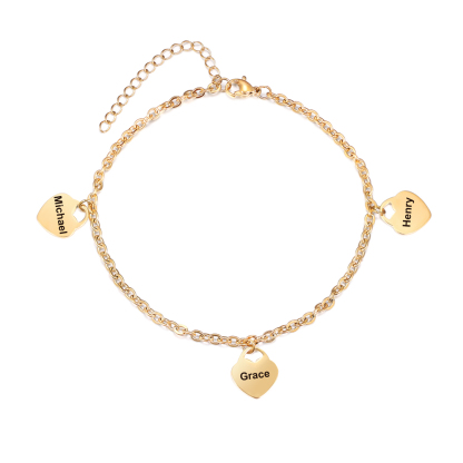 Personalised Heart Anklet With 3 Names For Her-Jessemade AU