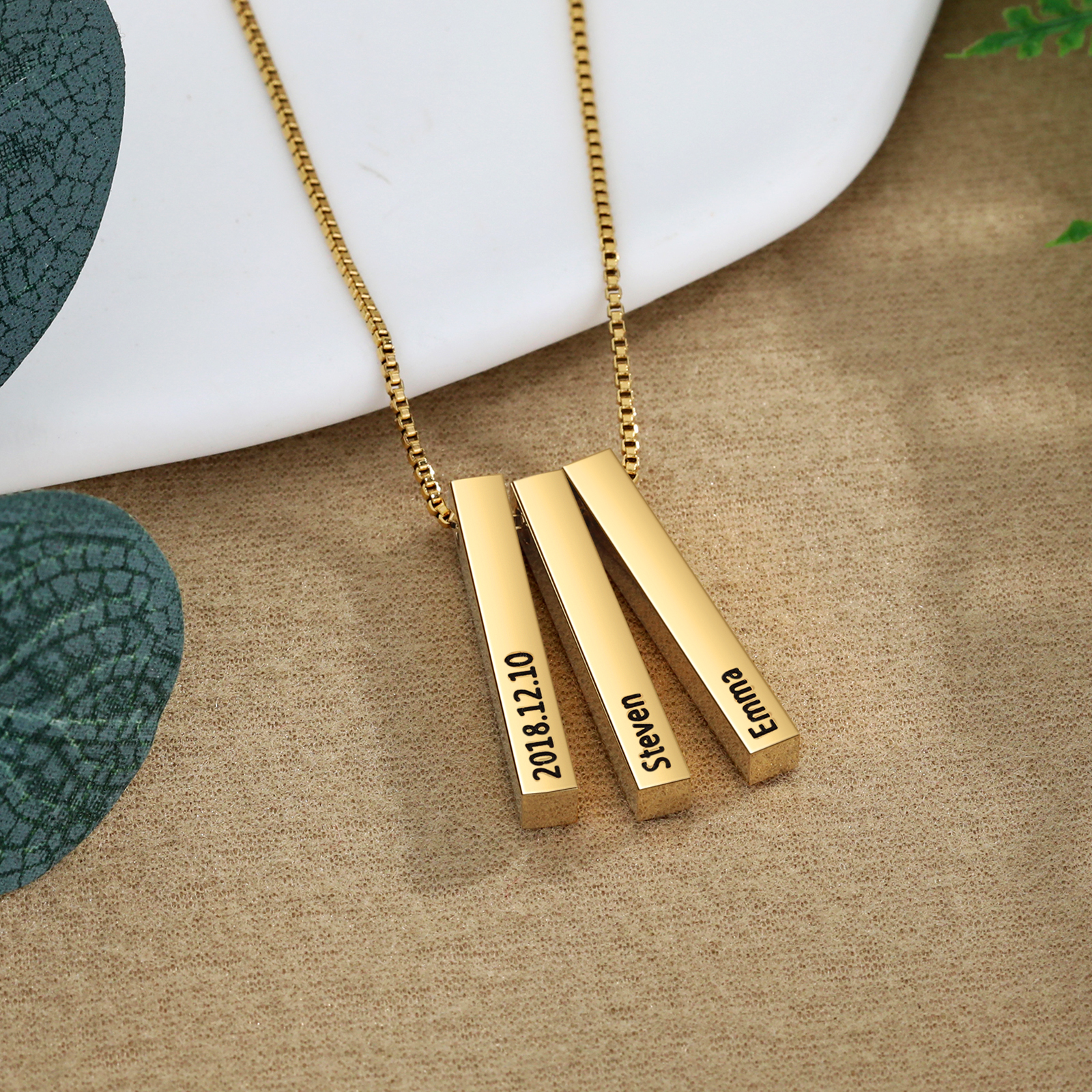 Vertical Bar Necklace Personalised 3 Names 3D Bar Necklace-Jessemade AU