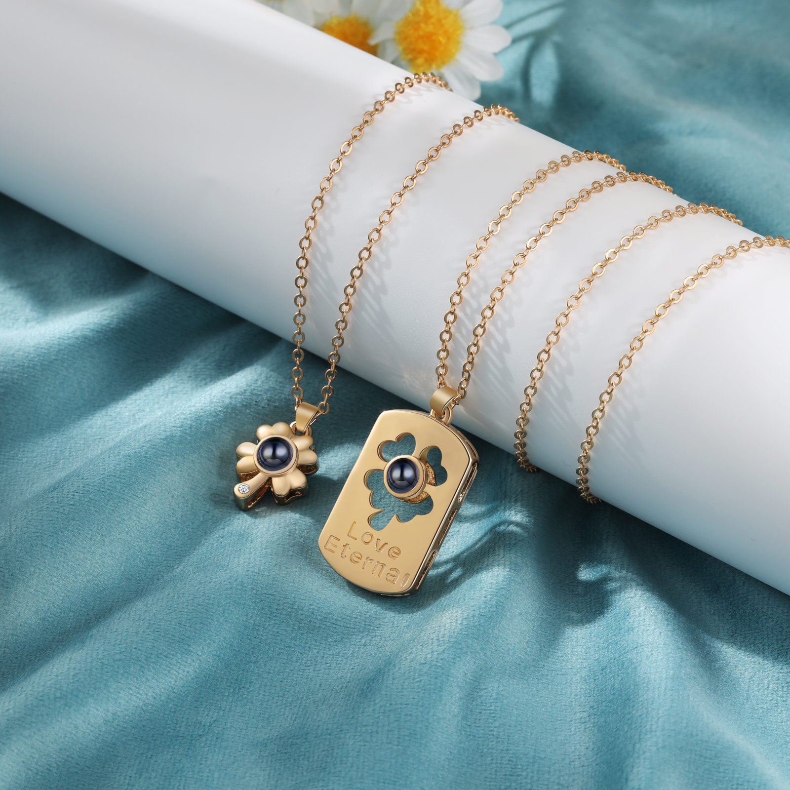 Couple Projection Necklace Set Four Leaf Clover Valentine's Day Gift Personalised Photo Necklace Creative Gift-Jessemade AU