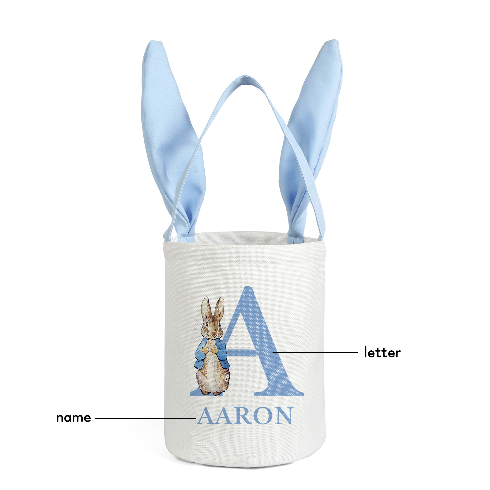 Easter Bunny Tote Bag Personalised Name & Letter Bucket Bag Bunny Basket Gifts For Kids-Jessemade AU