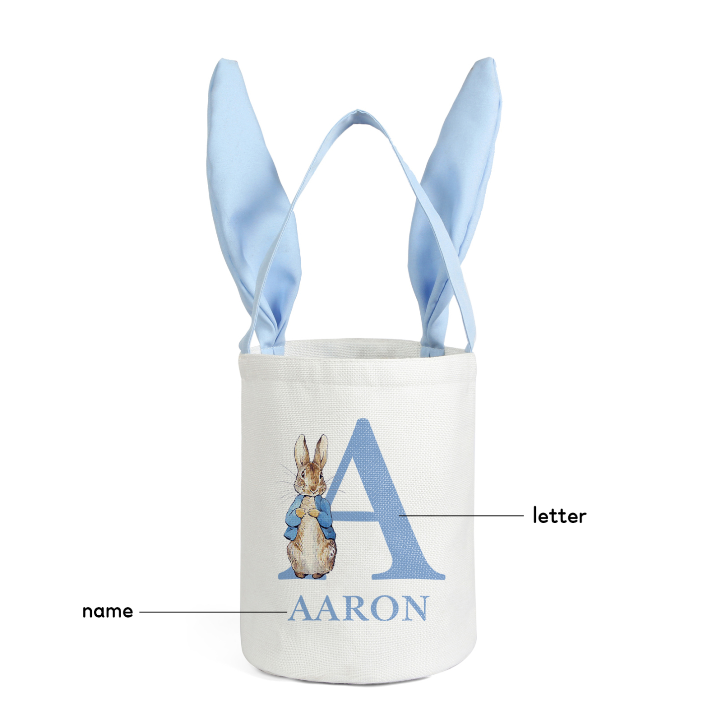 Easter Bunny Tote Bag Personalised Name & Letter Bucket Bag Bunny Basket Gifts For Kids-Jessemade AU