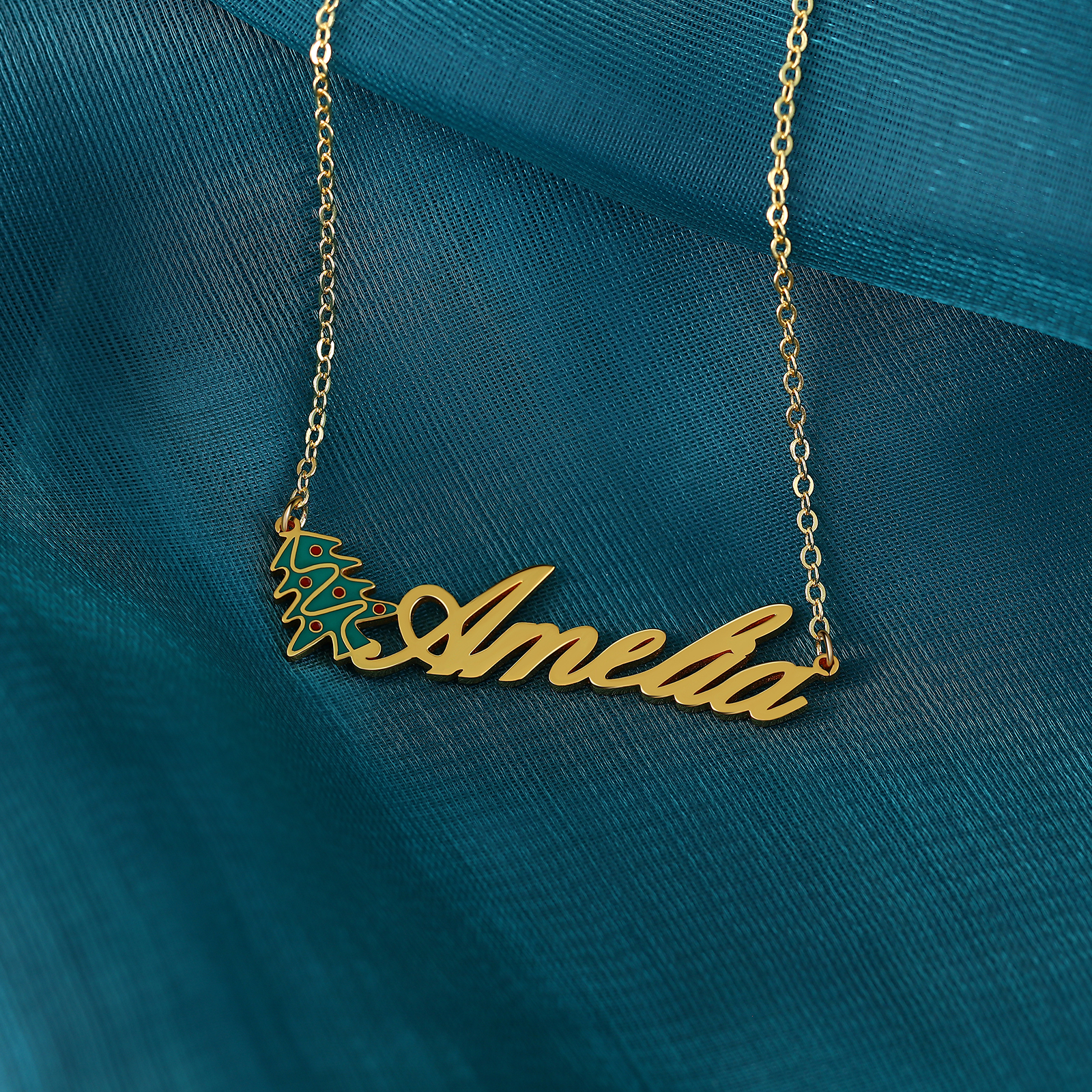 Personalised Christmas Tree Name Necklace in Gold Gifts for Her-Jessemade AU