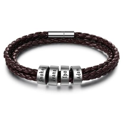 Braided Leather Personalised Name 4 Beads Men's Bracelets Gifts For Him Best Gift For Dad-Jessemade AU