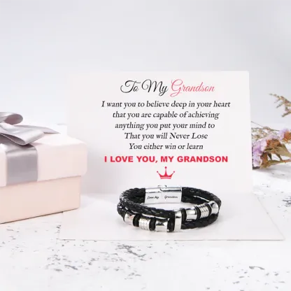 To My Grandson, Inspirational Leather Bracelet Bangle with Message Card Gifts For Him-Jessemade AU