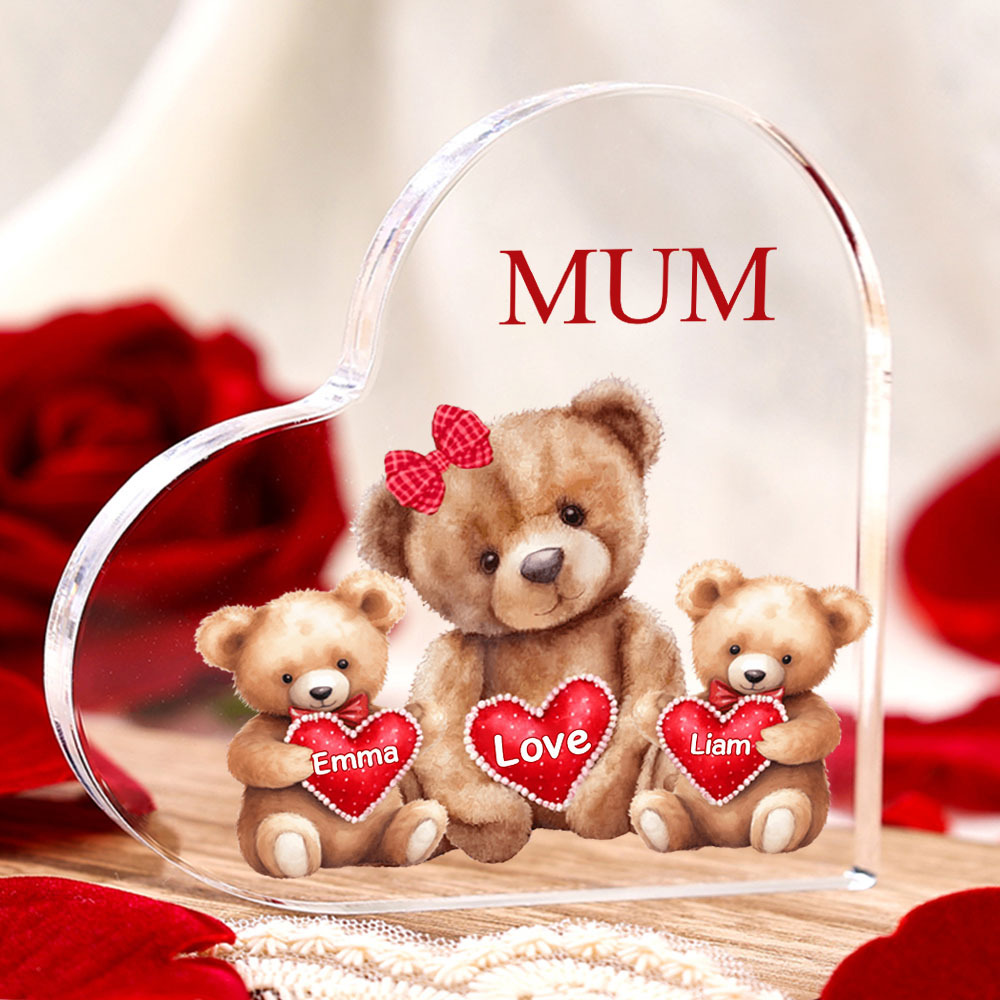 2 Names - Personalised Acrylic Heart Keepsake Custom Texts Teddy Bear Ornaments Gifts for Grandma/Mother-Jessemade AU