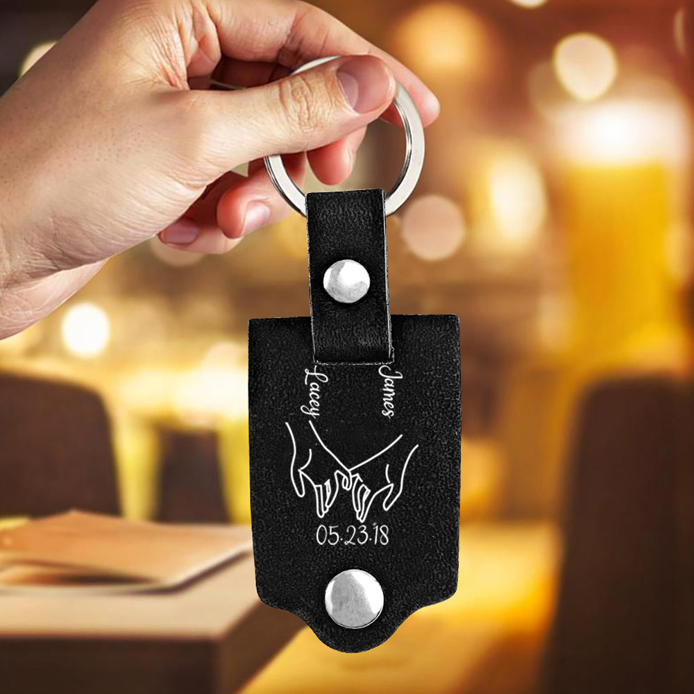 Pinky Swear Personalised Photo Keychain Customised Text & Date & 2 Names Leather Keyring Gifts for Couples/Friends-Jessemade AU