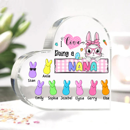 9 Names - Personalised Acrylic Heart Keepsake Custom Names Bunny Ornaments Gifts for Grandma/Mother-Jessemade AU