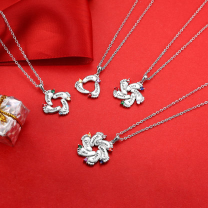 Personalised Baby Foot Necklace With 6 Birthstones Engraved Names Gift For Mother-Jessemade AU